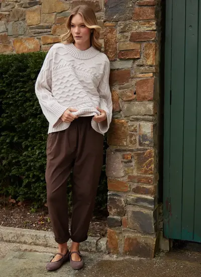 Horizontal Aran Crew Neck 